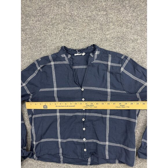 Carve Designs Shirt Womens Large Navy Windowpane Plaid Collar Long Sleeve Top - Picture 3 of 6